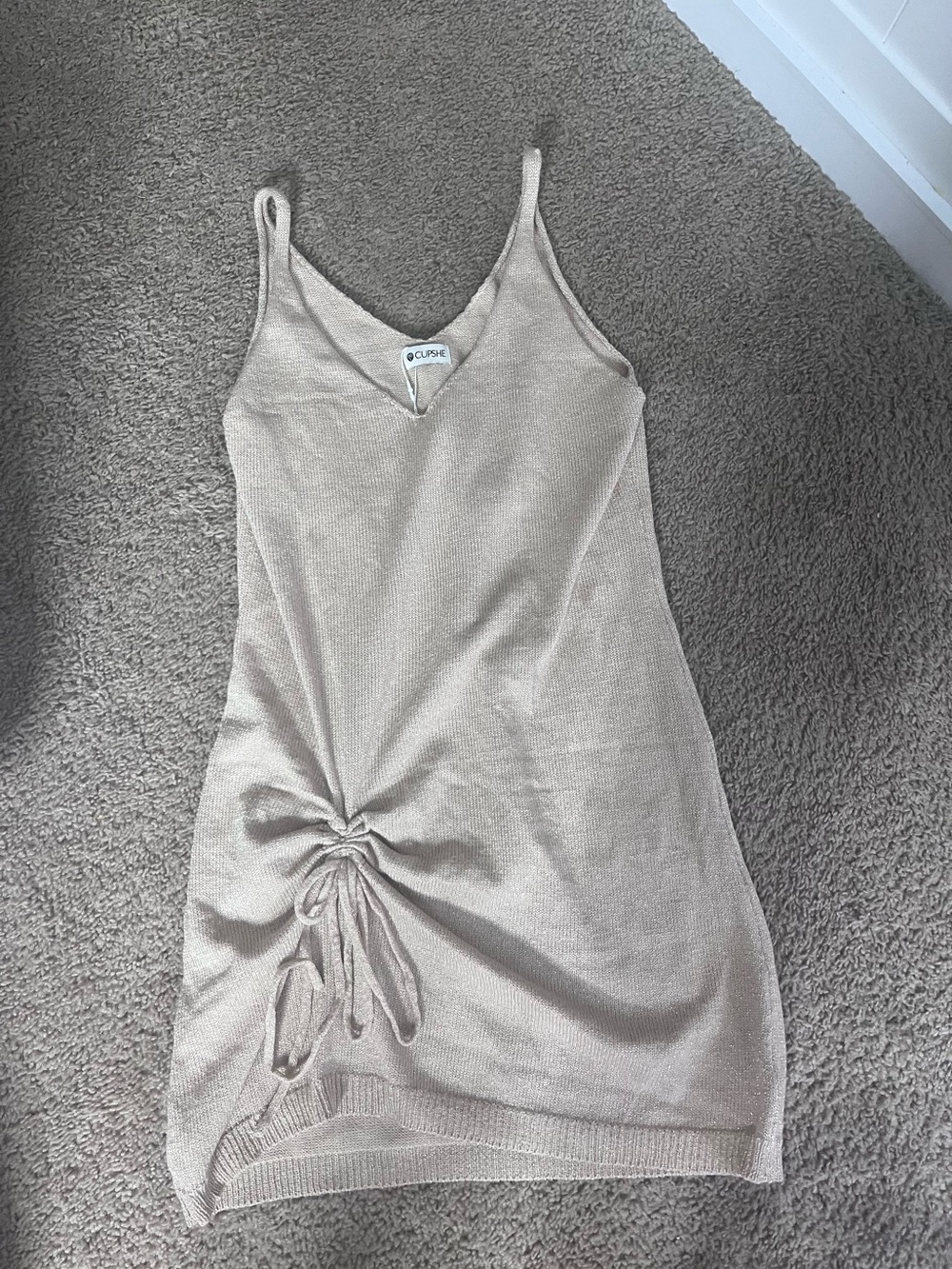 Cupshe Taupe Ruched Tie-Detail Slip cover up